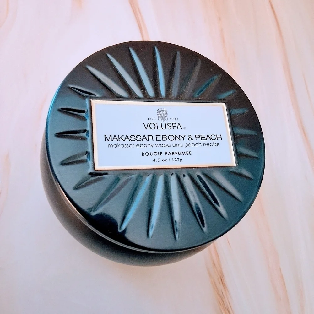 Voluspa Makassar Ebony & Peach Mini Tin Candle